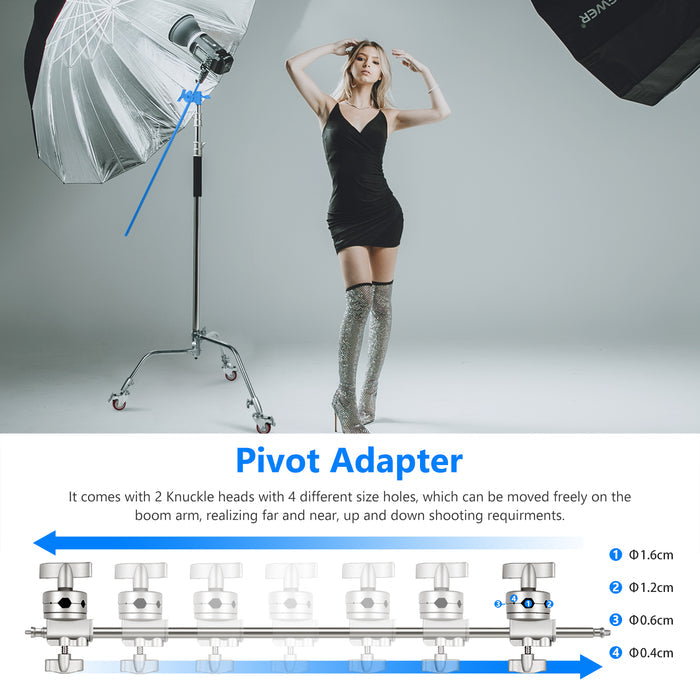 NEEWER SC330W C Stand features 2 knuckle heads with 4 different size holes.