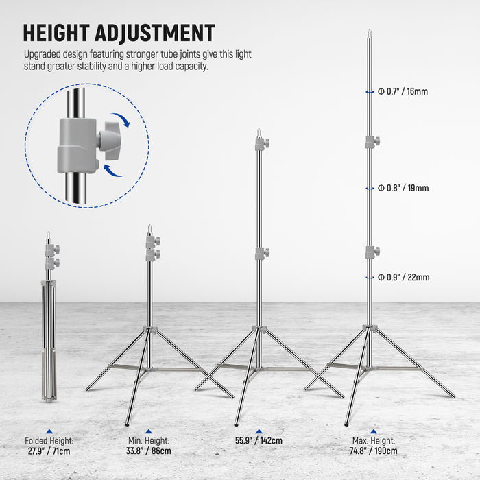 Height Adjustment Range of the NEEWER ST-190SS Upgraded Photography Lamp Stand