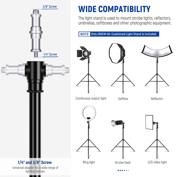 Wide Compatibility of the NEEWER ST-260AC 8.5ft/2.6m Air Cushioned Light Stand