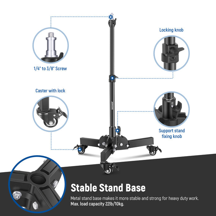 NEEWER ST72 Dolly Heavy Duty Light Stand has a stable stand base.