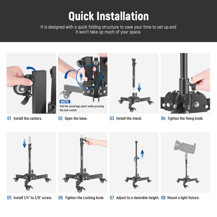 Installation method of the NEEWER ST72 Ajustable Heavy Duty Light Stand
