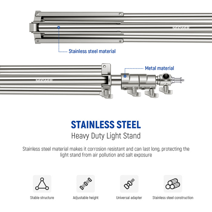 NEEWER ST-220SS Adjustable Light Stand is made of stainledd steel material