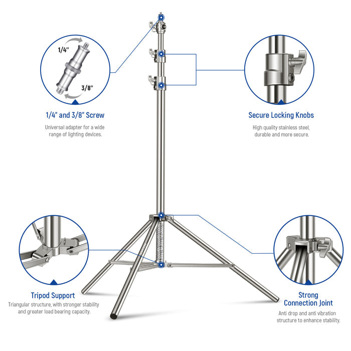 Product detail of the NEEWER ST-220SS Stainless Steel Adjustable Light Stand