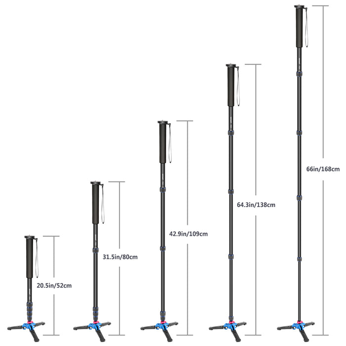 The 5-position leg adjustment system provides flexible shooting