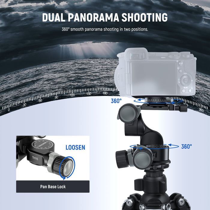 NEEWER TH15 3-Way Geared Tripod Head helps achieve flexible camera angles