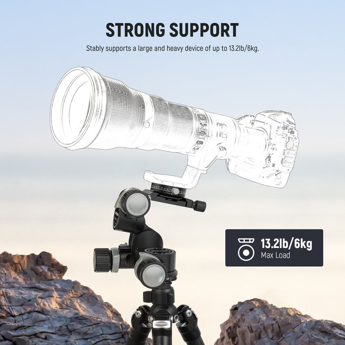 NEEWER TH15 3-Way Geared Tripod Head supports a load up to 6kg.