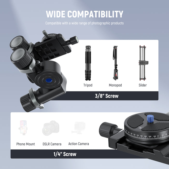 Wide Compatibility of the NEEWER TH15 3-Way Geared Tripod Head