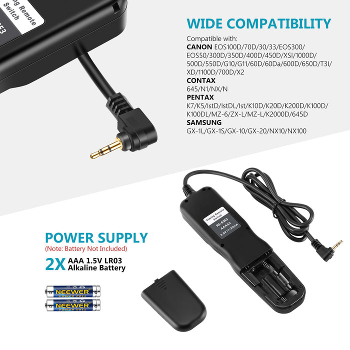Wide Compatibility of the NEEWER Timer Remote Control for Canon/Contax/Pentax/Samsung