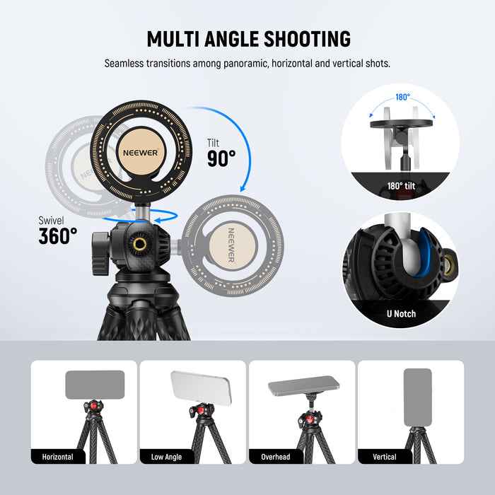 NEEWER TP33 Magnetic Flexible Phone Tripod is ideal for multi angle shooting.