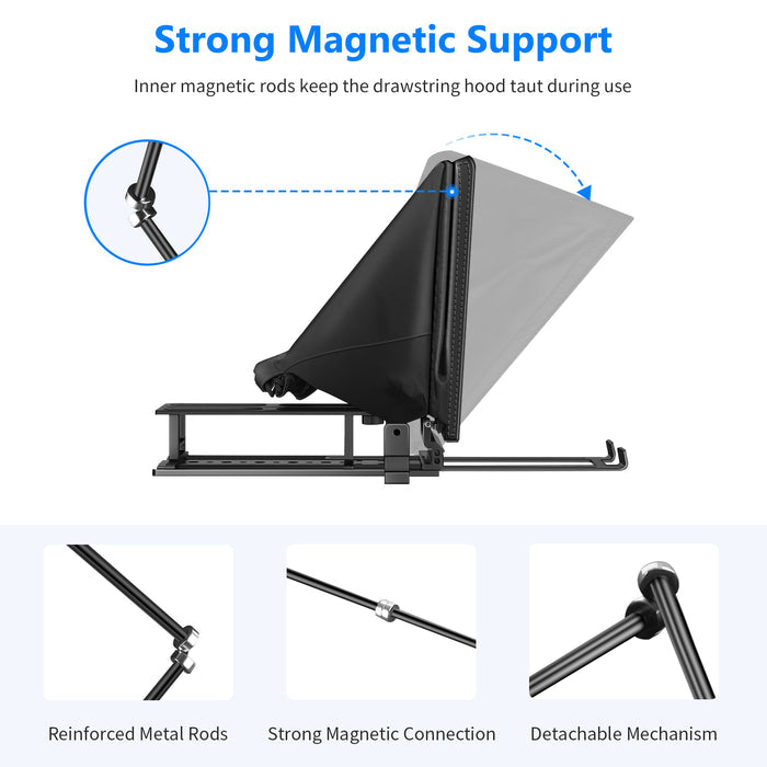 NEEWER X14 Portable Teleprompter features inner magnetic rods.