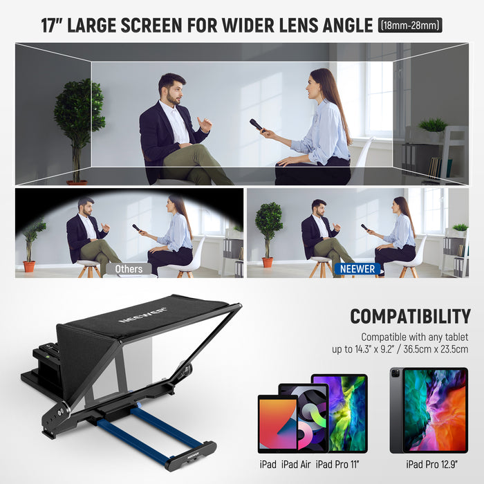 NEEWER X17 II Remote Teleprompter is compatible with any tablet up to 36.5cm*23.5cm