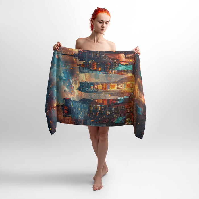 New York City Skyline Graphic Beach and Bath Towel with Modern Urban Art