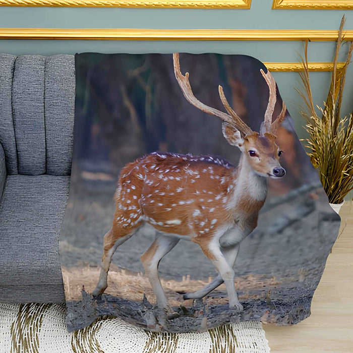 Noble Deer in the Forest Print Plush Fleece Throw Blanket