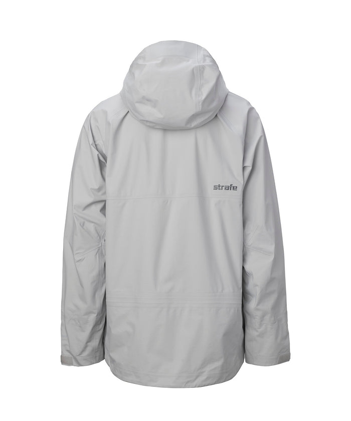 studio image of strafe outerwear 2023 nomad 3l shell jacket in frost grey color