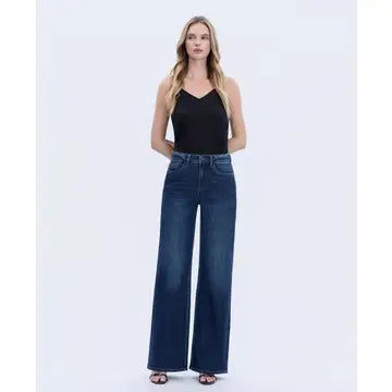 Olivia Super High Rise Full Length Dark Wash Wide Jean