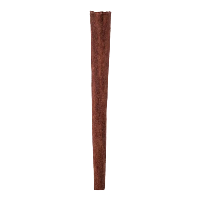 Vertical studio shot of a single brown O.P. P. Resin Infused Blunt PR 1 x 1 g centered against a white background