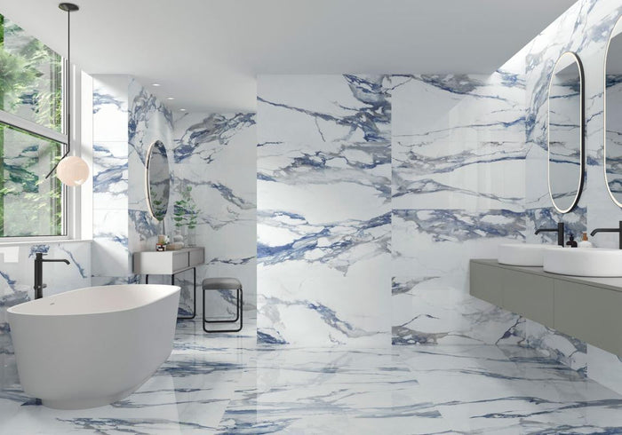 Padagonia Blue Polished 24x48 Stone Look Porcelain Tile