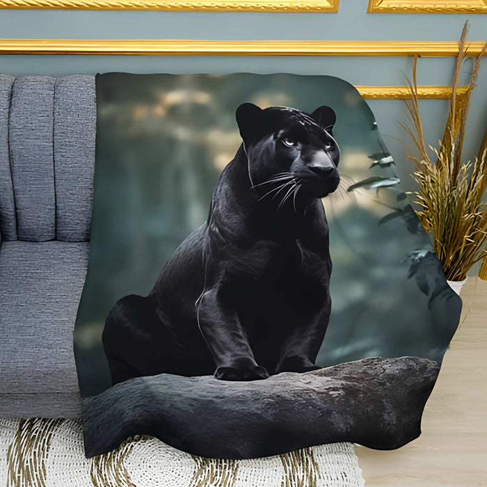 Panther Above Wildlife Print Plush Fleece Throw Blanket