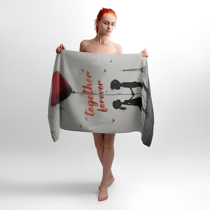 Paris Together Forever Print - Soft Cotton Terry Bath & Beach Towel