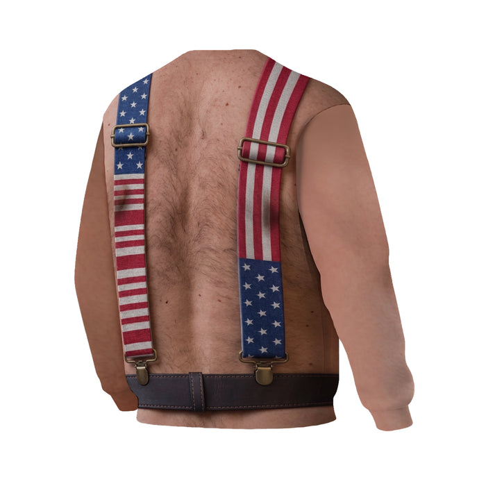 Patriotic American Suspenders Graphic Crewneck Sweatshirt
