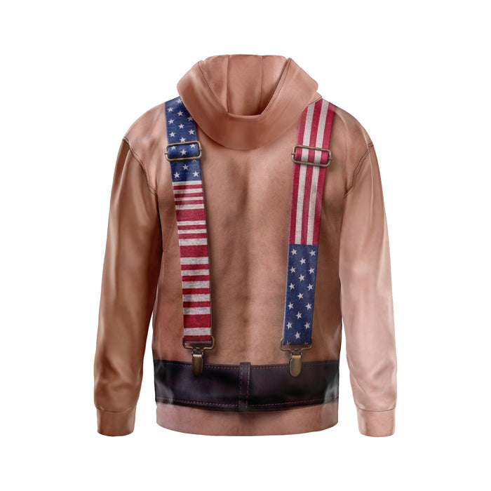 Patriotic American Suspenders Graphic Print Men's Fleece Hoodie