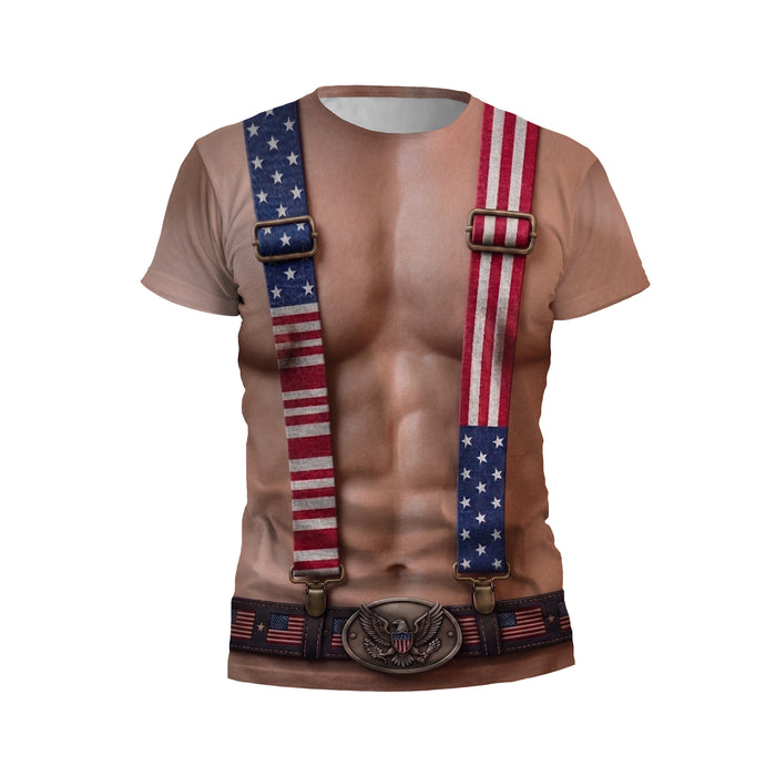 Patriotic American Suspenders Graphic T-Shirt High-Performance Muscle Fit Gym Tee