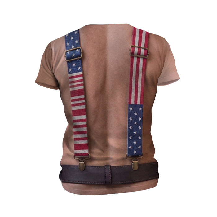 Patriotic American Suspenders Graphic T-Shirt High-Performance Muscle Fit Gym Tee