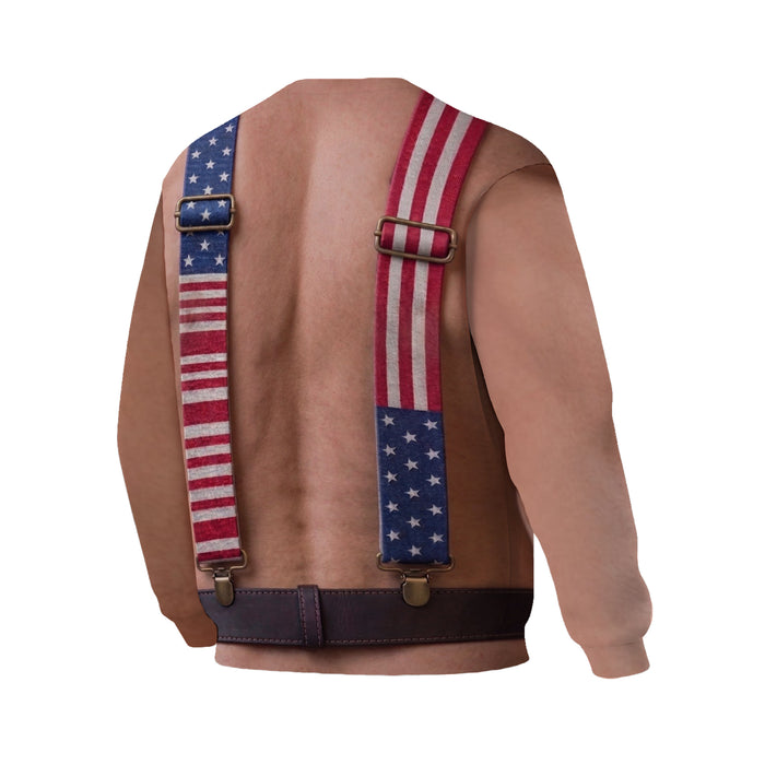 Patriotic American Suspenders Muscle Print Crewneck Sweatshirt