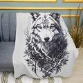 Patterned Forest Wolf Art Print Plush Fleece Throw Blanket