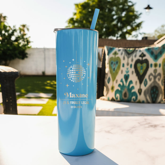 Personalized Disco Ball Tumbler with Lid and Straw, Design: B4