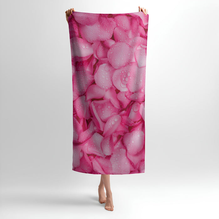 Petals Pink Rose Print - Soft Cotton Terry Bath & Beach Towel