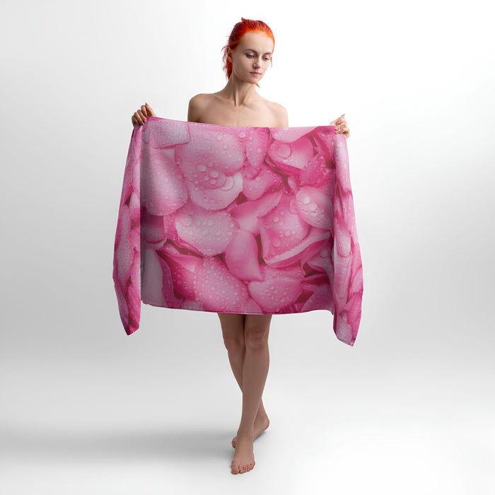 Petals Pink Rose Print - Soft Cotton Terry Bath & Beach Towel