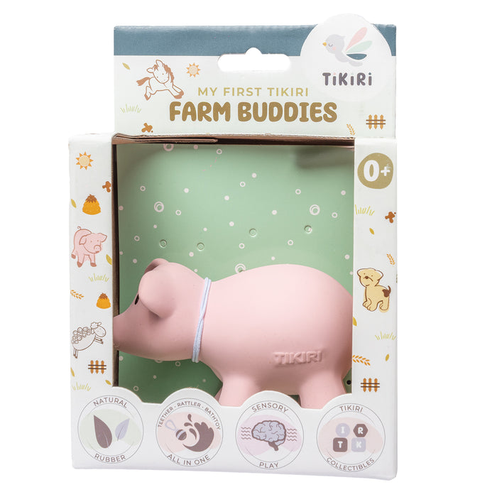 Pig Organic Natural Rubber Rattle. Teether & Bath Toy