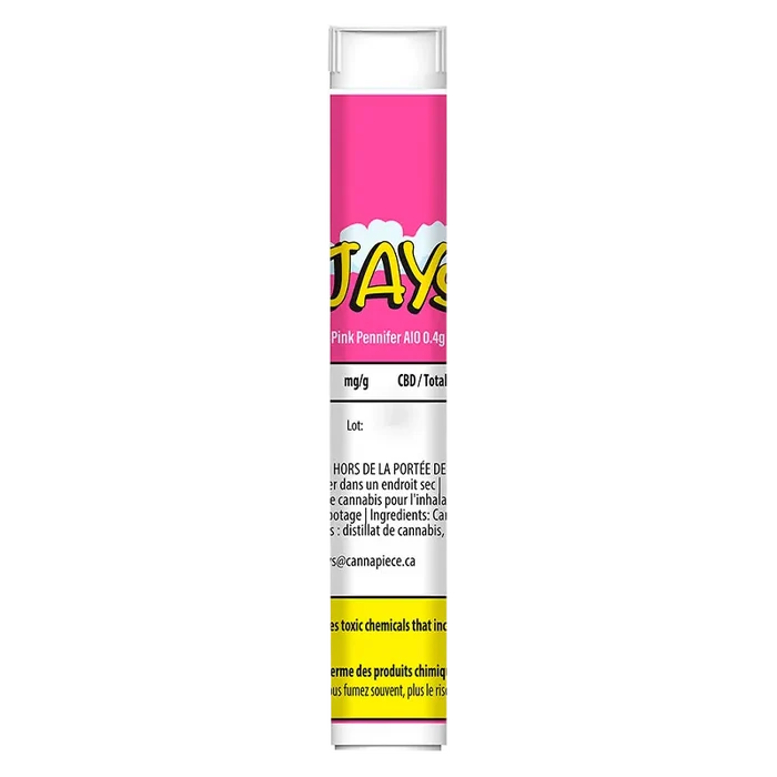 Tall, front-facing view of the Pink Pennifer Disposable Vape against a white background showing its bright pink label and warning text.