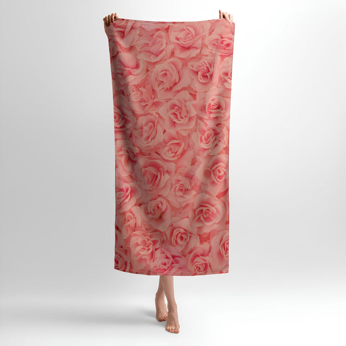 Pink Rose Print - Soft Cotton Terry Bath & Beach Towel