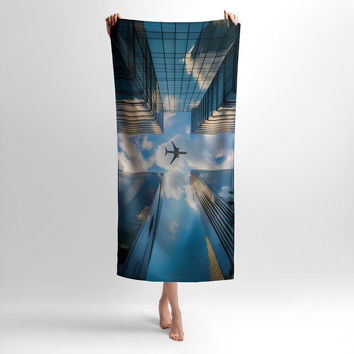 Plane Over the City Print - Soft Cotton Terry Bath & Beach Towel