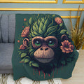 Playful Monkey Graphic Print Plush Fleece Throw Blanket