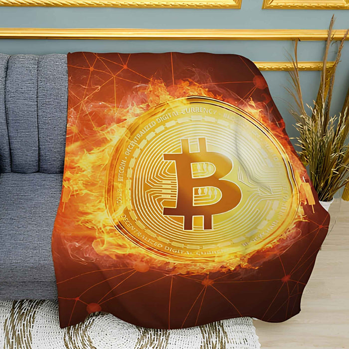 Popular Bitcoin Crypto Graphic Print Plush Fleece Throw Blanket