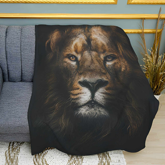 Proud Lion Portrait Print Plush Fleece Throw Blanket