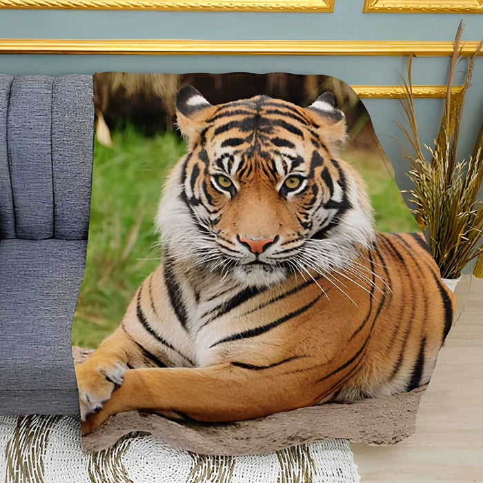 Proud Tiger Portrait Print Plush Fleece Throw Blanket