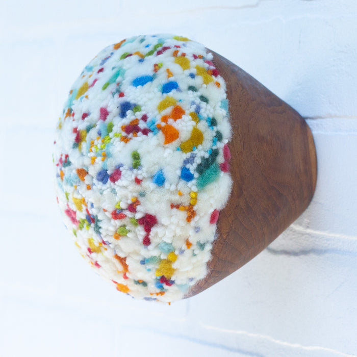 Puff Sculpture in Vintage Teak Frame | Confetti