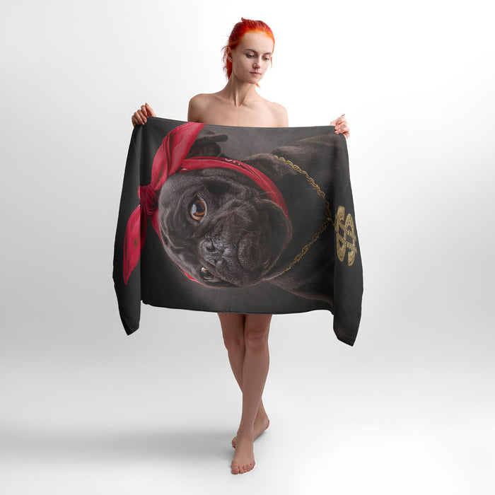 Pug Rapper Print - Soft Cotton Terry Bath & Beach Towel