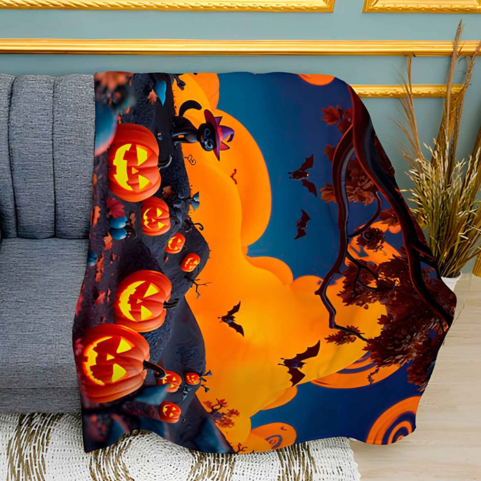 Pumpkin Night Halloween Print Plush Fleece Throw Blanket