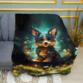 Puppy in Fairytale Forest Print Plush Fleece Throw Blanket