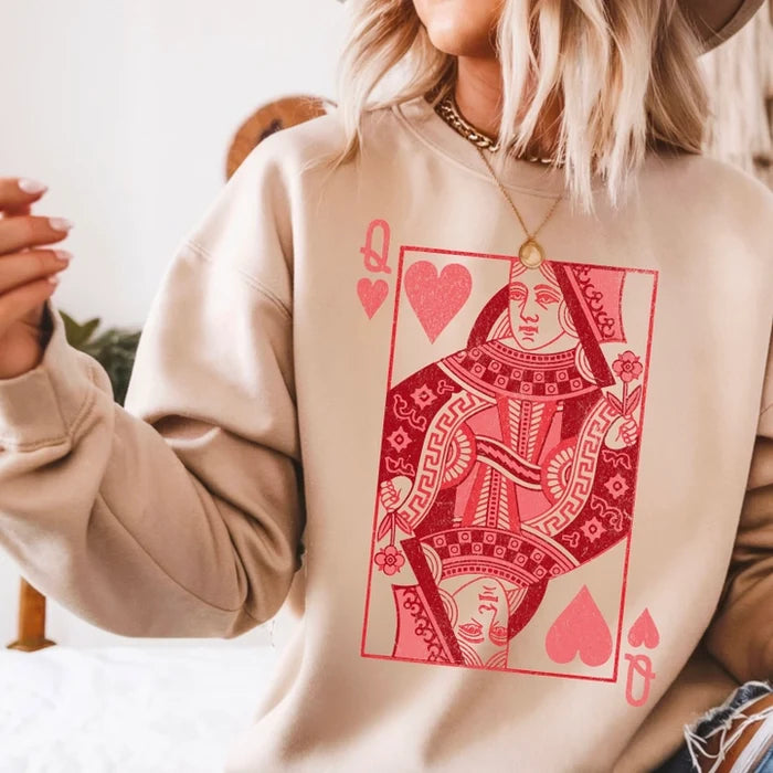 Queen of Hearts Valentine Graphic Crewneck Sweatshirt