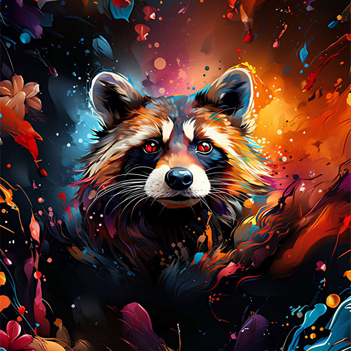 Raccoon in Paints Colorful Splash Print Plush Fleece Throw Blanket
