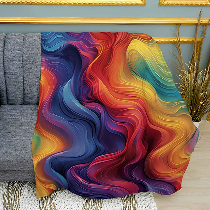Rainbow Waves Abstract Print Plush Fleece Throw Blanket