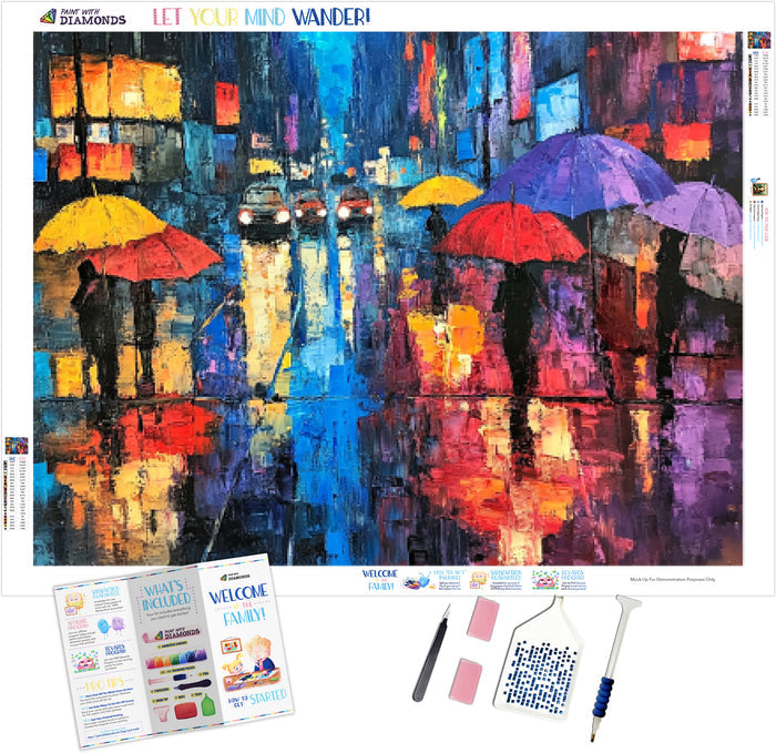 Rainy Reflections Vibrant City