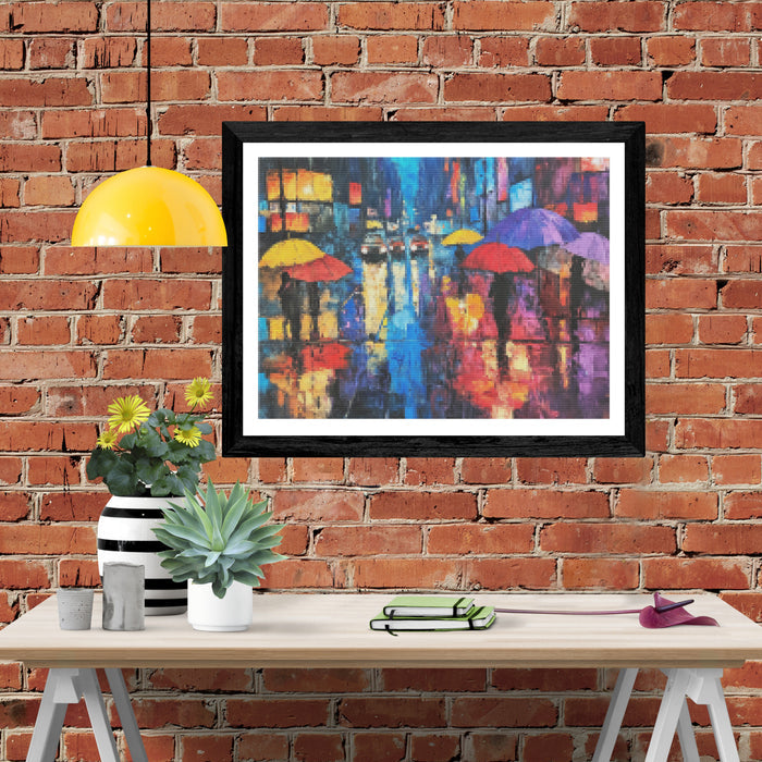 Rainy Reflections Vibrant City