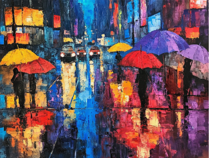 Rainy Reflections Vibrant City